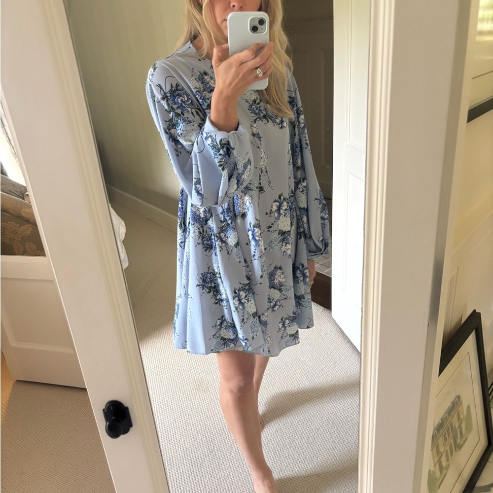 Emilia Wickstead Blue Bishop Sleeve Sundress